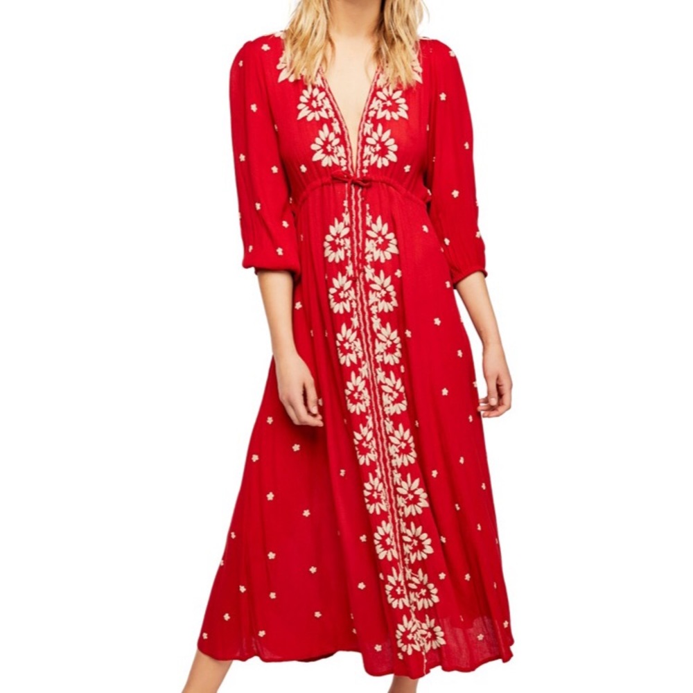 Free People Embroidered V-Neck Maxi Dress